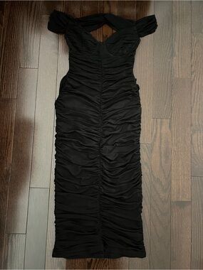 Off-Shoulder Ruched Midi Dress
